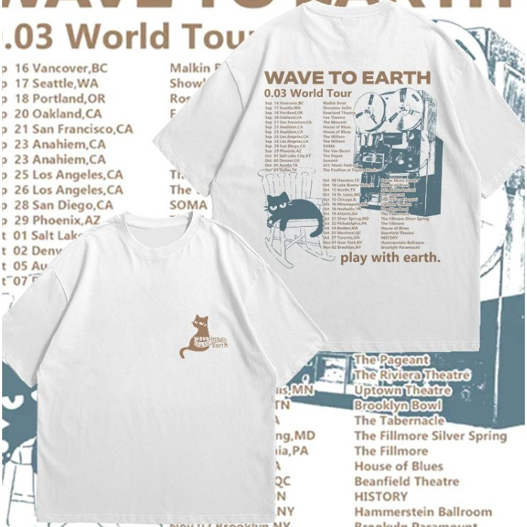 Áo thun 100% Cotton Wave to Earth 0,03 World Tour|Áo thun trắng Unisex