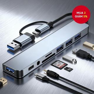   Đầu đọc thẻ TF SD Card Reader 8 trong 1 Type-C Hub USB 3.0 Trạm nối Bộ chuyển đổi cho máy tính xách tay PC 
