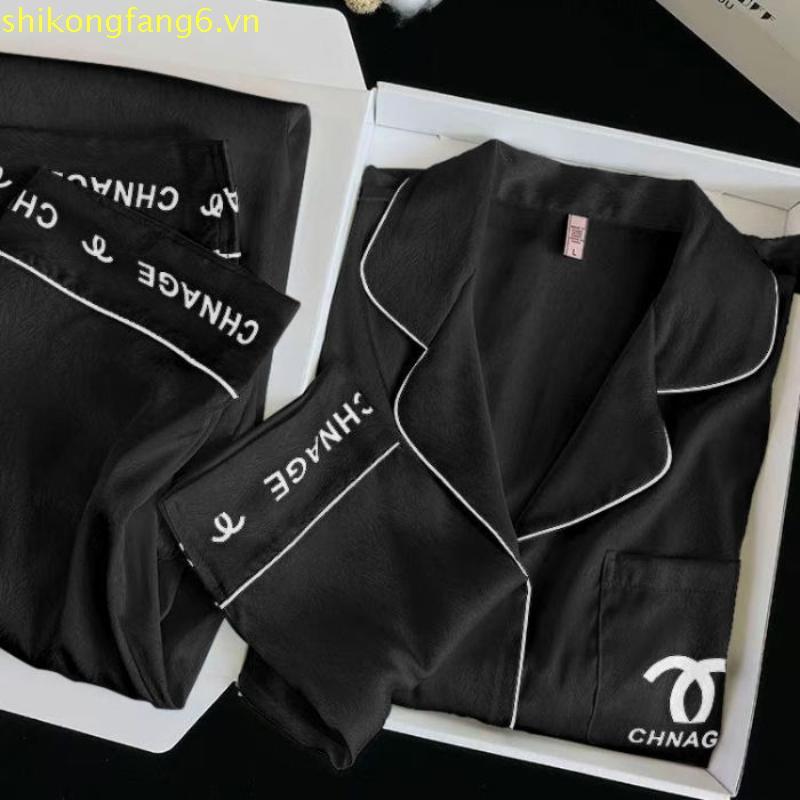 Đồ ngủ lụa lạnh FDS cho phụ nữ, mùa xuân và mùa thu, tay dài, quần dài, áo cardigan, phong cách Hàn 