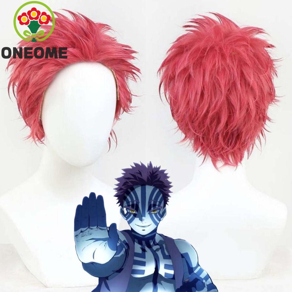 ONEOME Akaza Cosplay Tóc Giả, Lông Tơ Tổng Hợp Màu Đỏ Tự Nhiên, Phù Hợp Cho Cosplay và Halloween