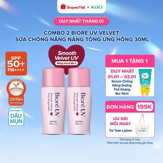   LIVESTREAM  Combo 2 Sữa chống nắng nâng tông Biore UV màng nhung sáng hồng SPF50+ PA++++ 30ml  Phiên bản cải tiến  