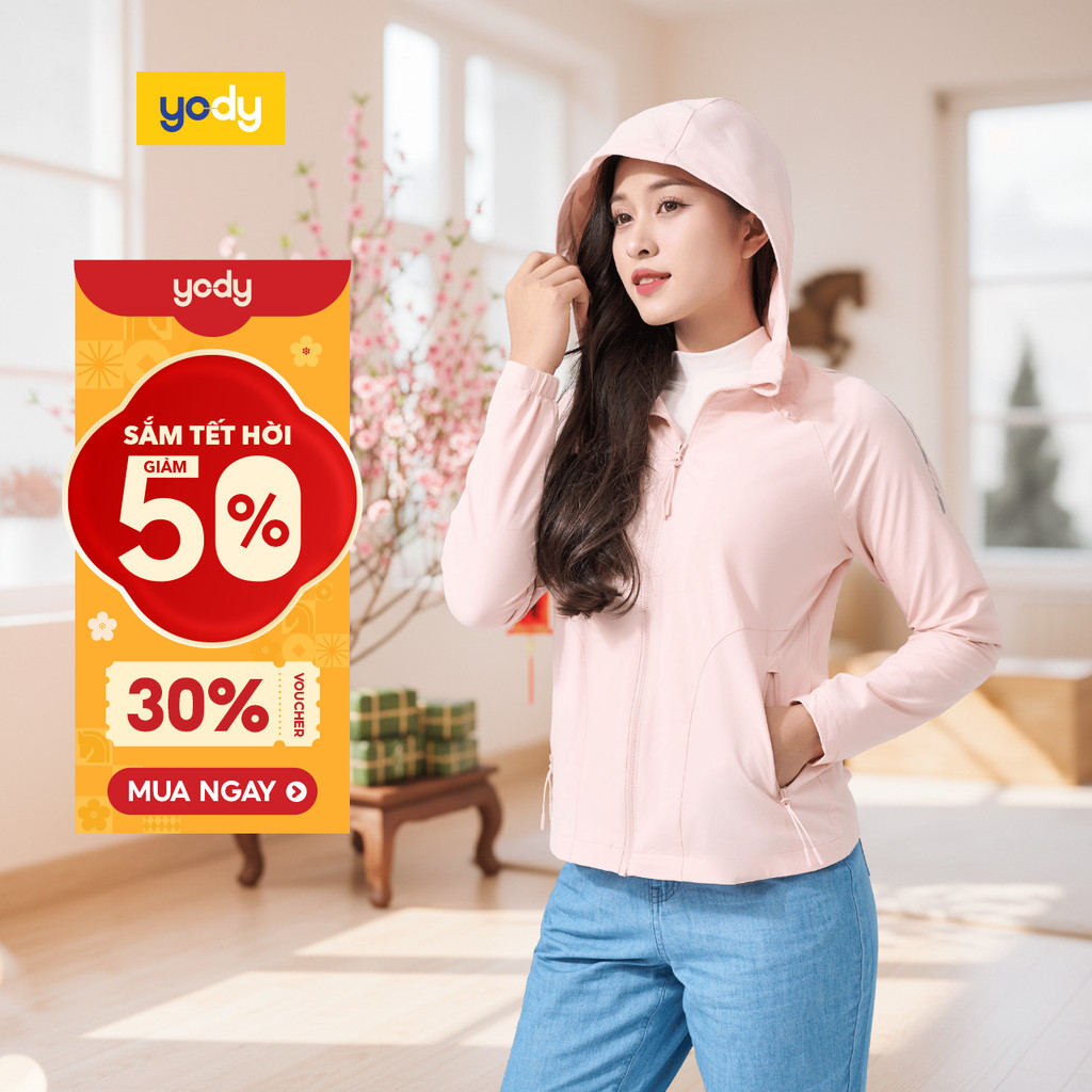 Áo khoác gió nữ 2 lớp YODY trượt nước siêu co giãn 4 chiều thoải mái vải mềm mại AKN7010 WCWC25F045