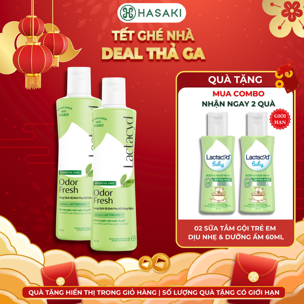 Combo 2 Dung Dịch Vệ Sinh Phụ Nữ Lactacyd Ngăn Mùi 24H 250ml Odor Fresh Hasaki Sản Phẩm Chính Hãng