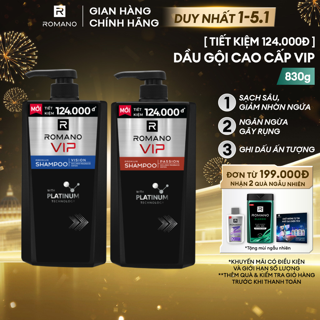   Dung Tích Lớn  Dầu gội nam Cao Cấp Romano VIP Passion   Vision mùi Hương Bí Ẩn Nam Tính 830G 