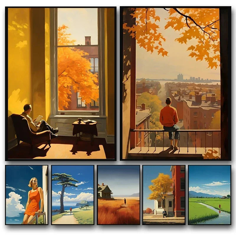 Edward Hopper Thành Phố Thu Hè Người Poster Cityscapes Tranh Canvas Nghệ Thuật Treo Tường Cho Phòng 