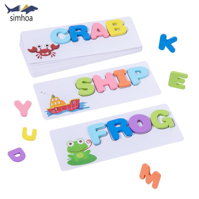 Khối bảng chữ cái bằng gỗ Simhoa với 52 khối bảng chữ cái và 24 thẻ đôi cho