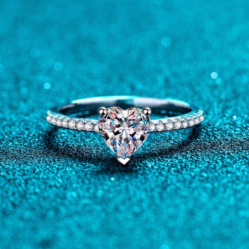 Nhẫn moissanite nữ bạc 925, kích cỡ 1 carat hoặc 2 carat, kèm chứng nhận