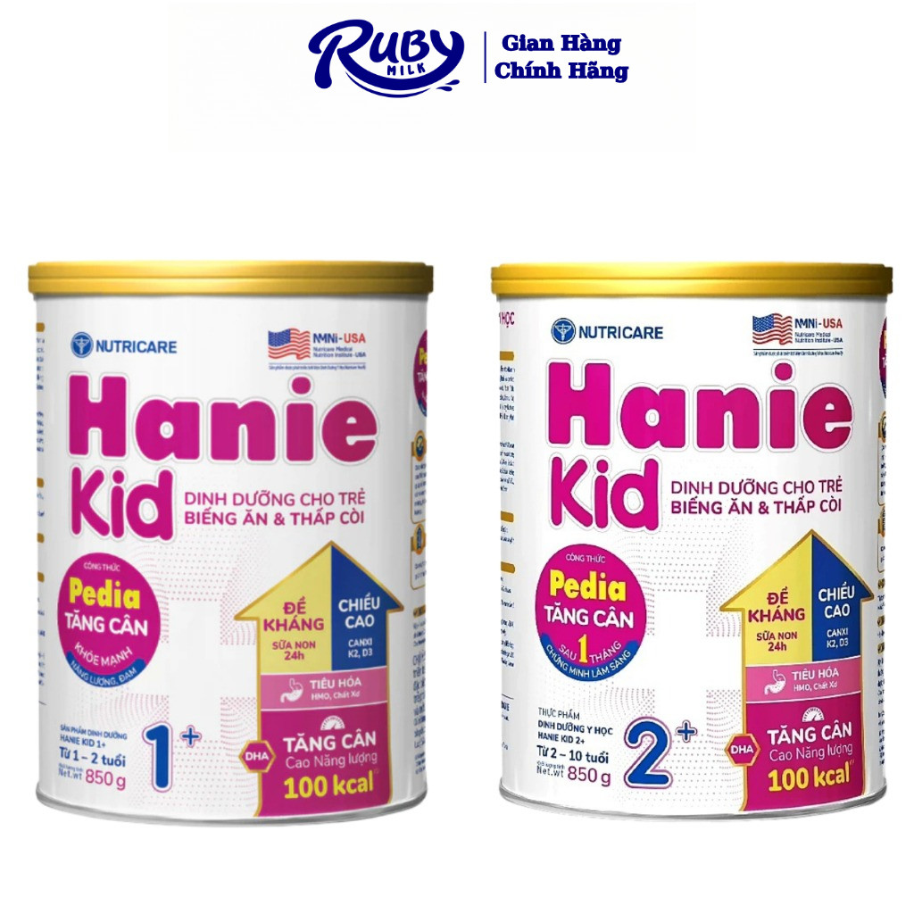 Sữa Bột Nutricare Hanie Kid 1+ / 2+ Lon 850g Dành cho trẻ biếng ăn & suy dinh dưỡng
