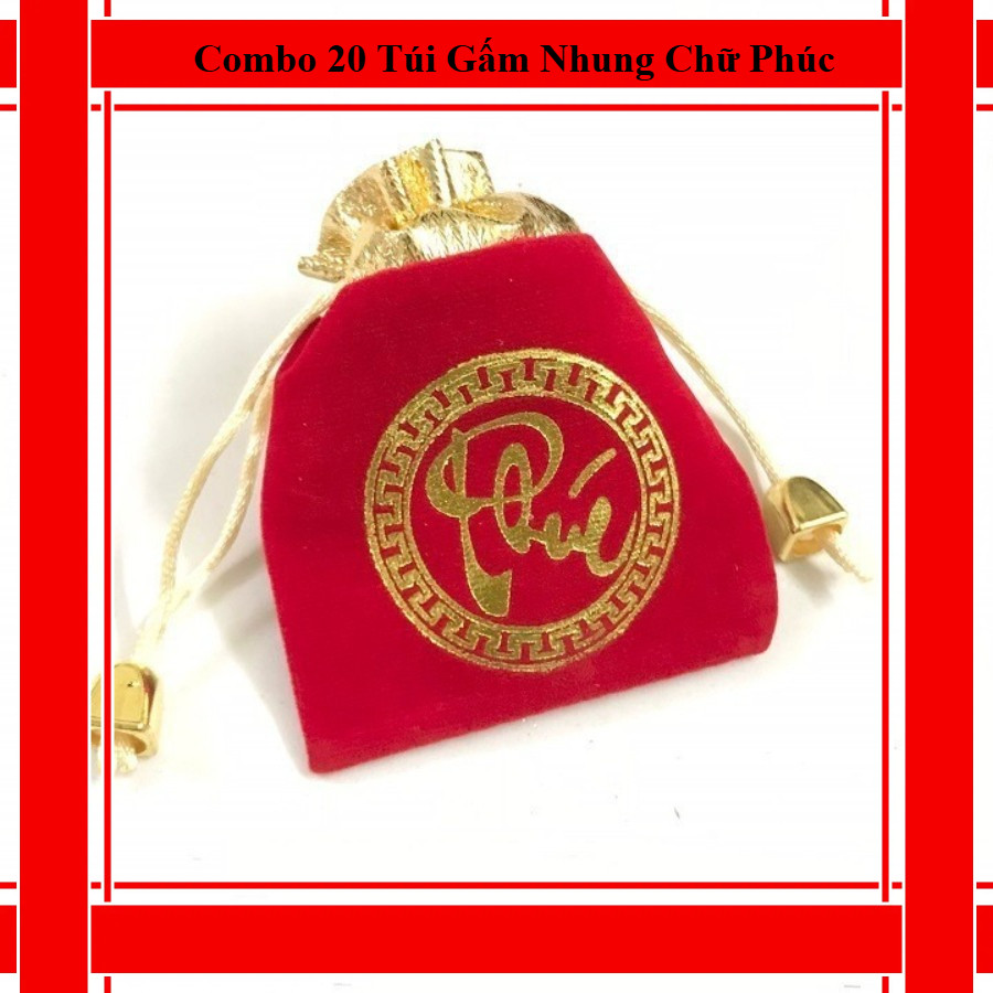 Combo 20 Túi Gấm Nhung Chữ Phúc - Túi Vải - Vật Phẩm Phong Thuỷ - Phong Thuỷ Nhà Ở - Đựng Trang Sức,