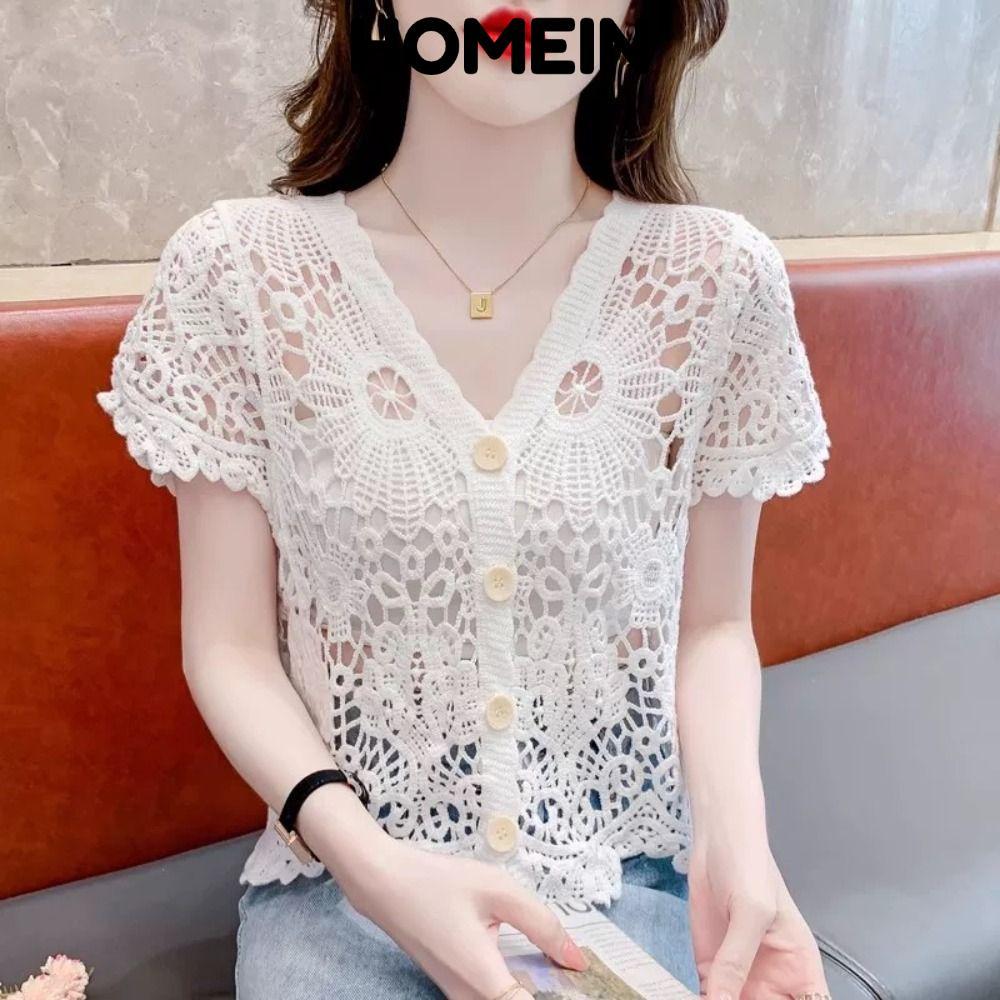 Áo móc HOMEIN thêu họa tiết, cổ chữ V, style boho trendy cho mùa hè