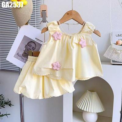 Đồ Bộ Bé Gái Mùa Hè Áo Sát Nách Đính Hoa Phối Quần Bí Dễ Thương MINTSCLOSET GA2537