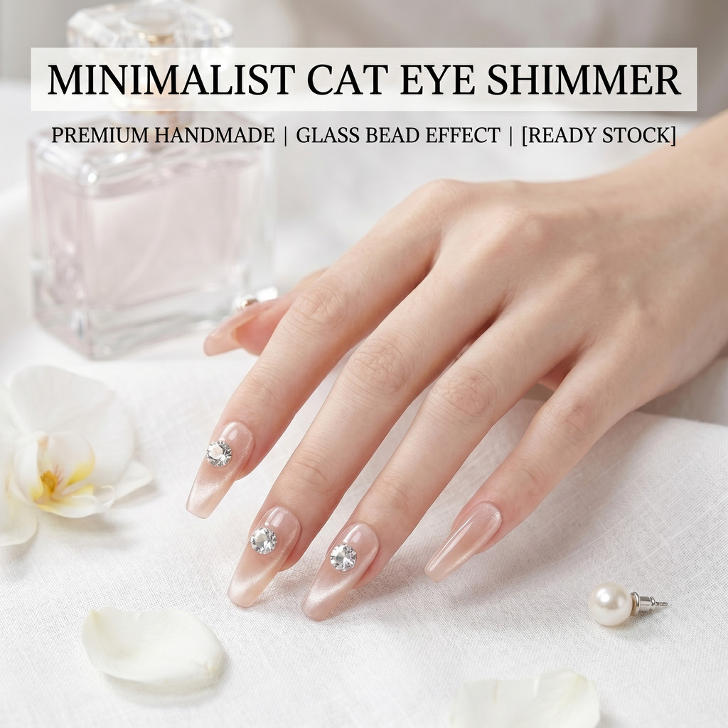 Tối giản Shimmering Press on Nails Premium Handmade Glass Bead Cat Eye Nails