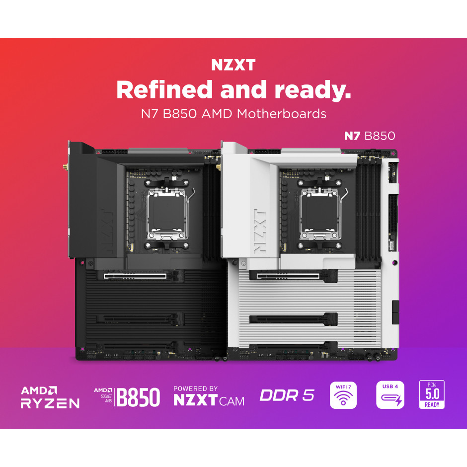 Bo mạch chủ Mainboard NZXT N7 B850 socket AM5, chuẩn ATX,Pha nguồn 16+2+1, DDR5, 3x M.2, PCIe 5.0,Wi