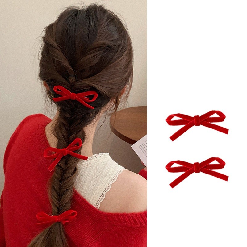 Set 02 kẹp nhung đỏ năm mới xinh xắn, mai mắn TOC200