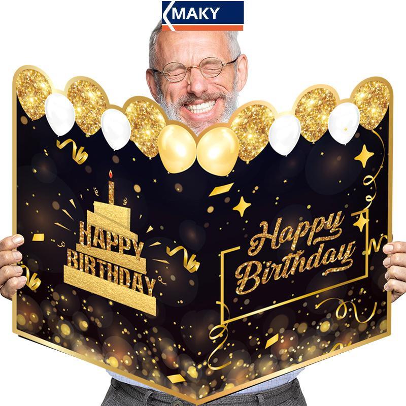 MAKY New Happy Birthday Gold Giant Birthday Guestbook Messagememorative Card VN