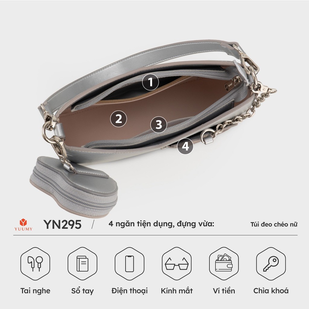 Túi Yuumy (Thời trang nữ kèm phụ kiện xinh xắn size 24 - Túi đeo chéo da Glossy YN295) | BigBuy360 - bigbuy360.vn