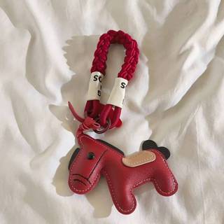 Niche Black Leather Pony Pendant Mobile Phone Lanyard Bag Ornaments Wrist Strap Twine Rope Thick Portable Universal Cute car keychain