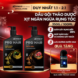  Combo Dầu Gội Thảo Dược Xmen for Boss Pro Hair Ngăn Gãy Rụng Sạch Gàu 350g Xịt Ngăn Rụng Tóc 100ml và Lăn Legend 40ml 