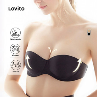  Lovito Áo Ngực Bralette Nâng Ngực Thanh Lịch Không Dây Hở Lưng Có Thể Tháo Rời Dành Cho Nữ L344l016  đen màu Mơ  