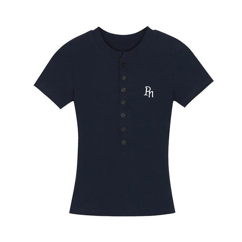 Áo thun croptop, áo kiểu babytee nữ ôm body ngắn tay cúc cài nữ 6 cúc in chữ RN | BigBuy360 - bigbuy360.vn