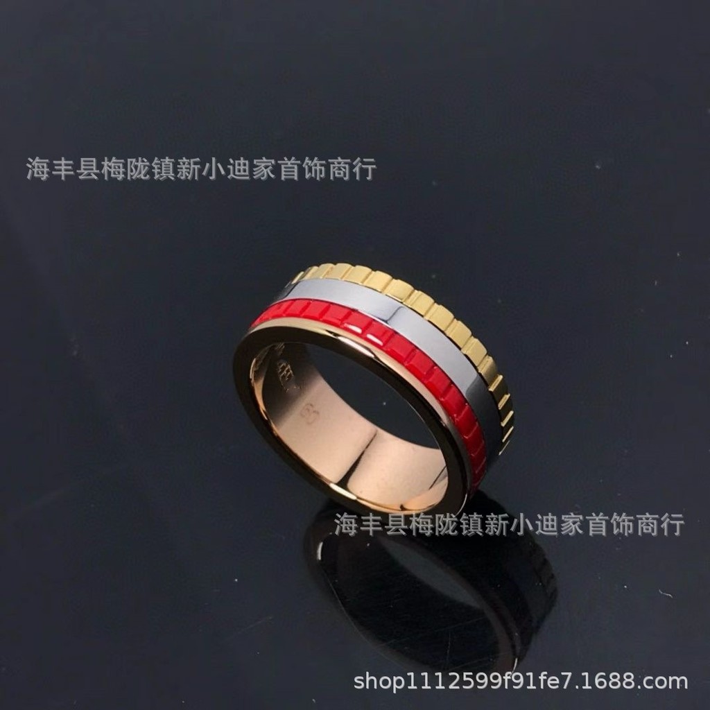 Bouchero* V Gold Three-Color No Diamond Rotating Couple Rings Exquisite Carving Men and Women Rings