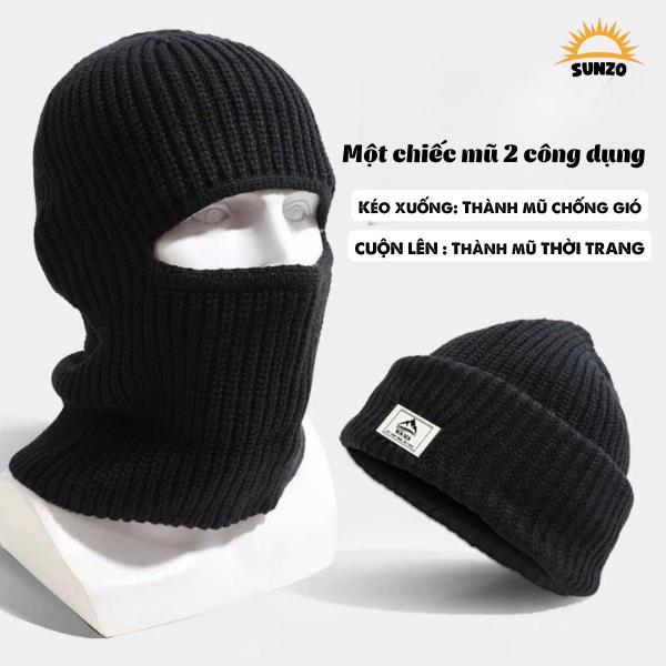 Mũ Len Trùm Đầu 2 Trong 1 SUNZO – Chống Gió, Giữ Ấm, Đội Kiểu Beanie, Dành Cho Cả Nam Và Nữ_ML06