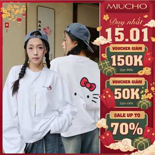  Áo thun boxy tay dài Miucho chất vải thoáng mát cổ tròn đứng form BST hình free style in mix sắc nét 