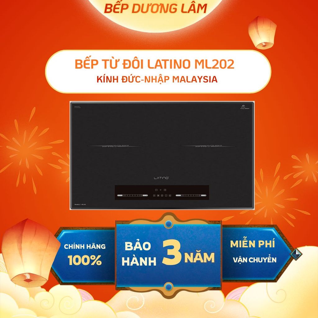 Bếp từ đôi LATINO ML202 | Mặt kính Đức |Tổng công suất 6000W | Nhập khẩu Malaysia | Bảo hành 3 năm|C
