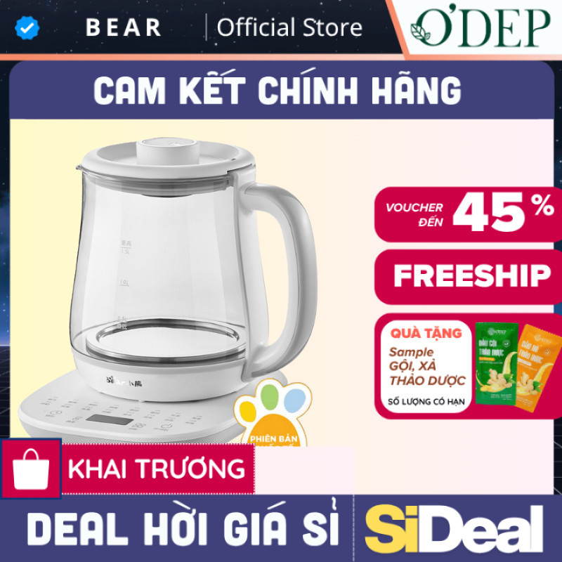 Ấm siêu tốc Bear 1.5 Lít 800W pha trà đa năng Chính hãng, giữ ấm 12 giờ YSH-D15V7 - SIDEAL SIL