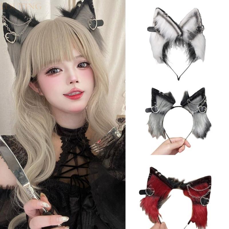Tai bông hình đầu mèo và sói làm từ hợp kim sang trọng, phù hợp cho chủ đề anime hay Noel dành cho b