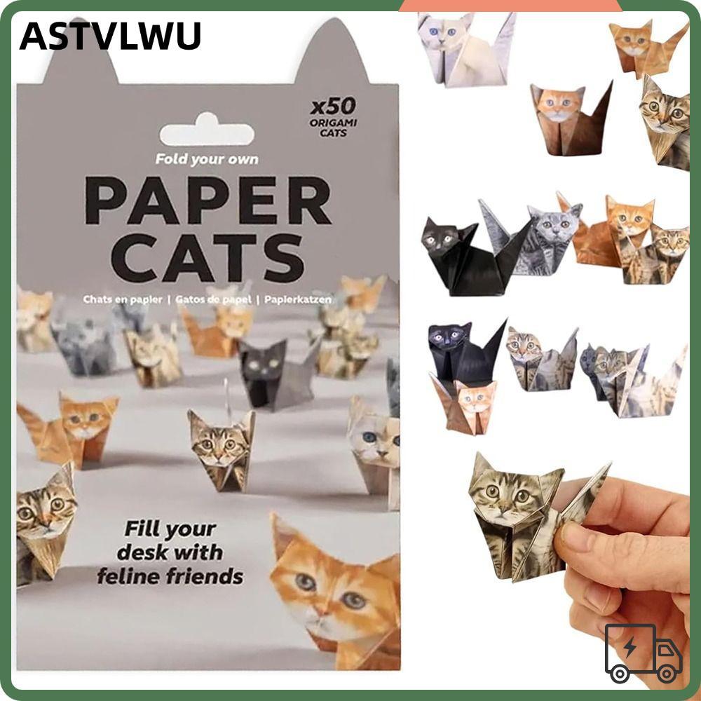 ASTVLWU DIY Paper Cats Kit, Trang trí bàn làm việc Handmade Mèo con dễ thương Origami Papercraft Kit