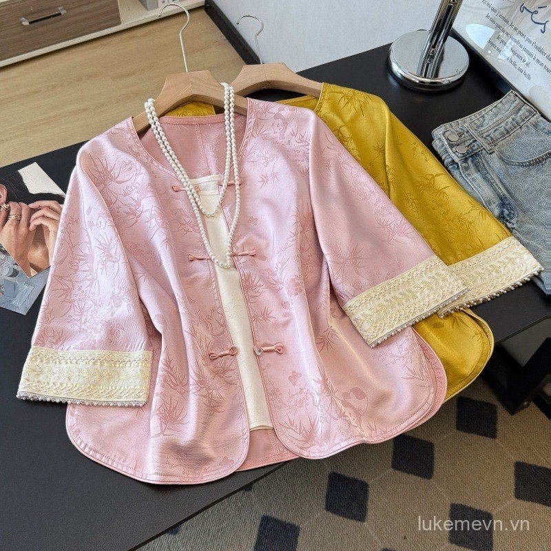 Spring retro new Chinese style artistic casual jacquard embroidered round-neck button-up cardigan mi