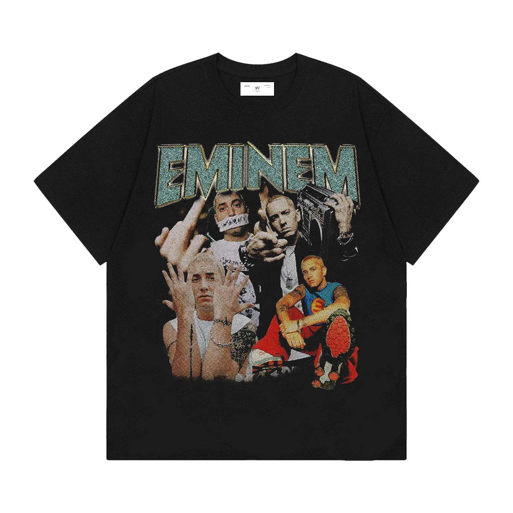 HEARTNESS Kaos Streetwear Pria Wanita Eminem | T-Shirt Vintage Unisex Black Cotton Combed 24s