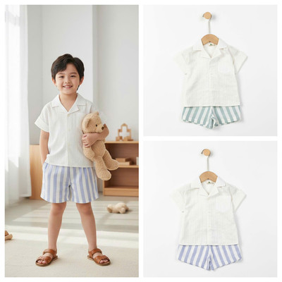 Bộ thô cổ bẻ mùa hè, LITIBABY cho bé từ 10kg - 21kg