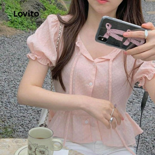  Lovito Áo kiểu nữ màu hồng cài cúc phía trước buộc dây mùa xuân hè LK2ED190 