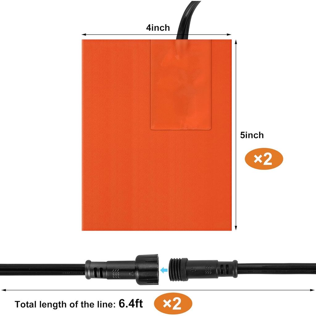 2 Chiếc Động Cơ Silicon Sưởi Pad-5 "x 4" Chảo Dầu Có Thể Tháo Rời Với 194°F Thermostat-80W Tấm sưởi khối động cơ tự dính cho ô tô thời tiết lạnh Máy sưởi động cơ ô tô