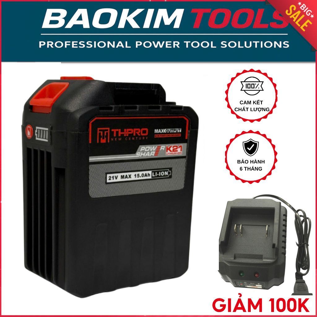 Pin 30 Cell THPRO 21V - 15Ah Dung Lượng Cao, Chân Pin Phổ Thông 4cm, Có Đèn Báo Pin, Mạch 8 mosfet, 