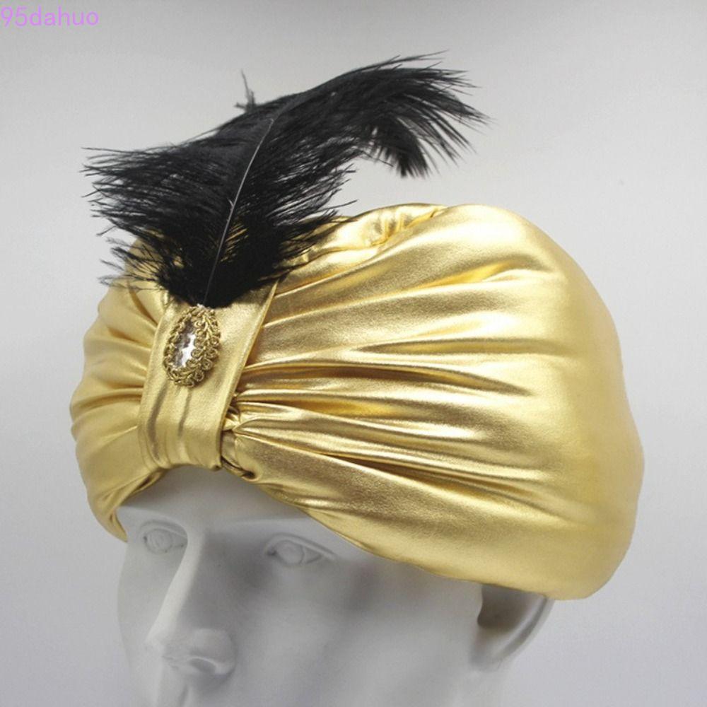 DAHUO Xếp Ly Turban, Trang Điểm Mũ Ả Rập Mũ Xếp Ly Ấn Độ, Mũ Dân Tộc Quấn Đầu Vàng Cosplay Sultan Tr