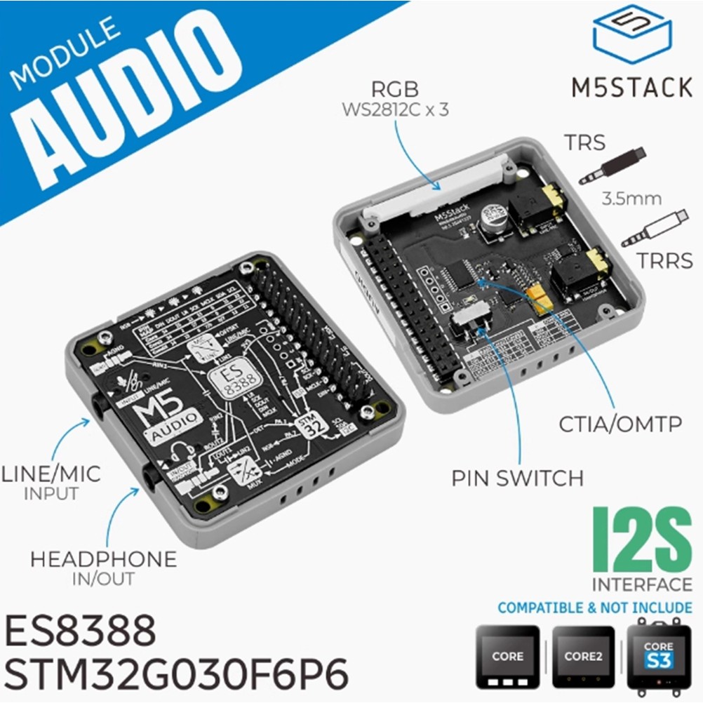 Mô-đun M5Stack Âm thanh ES8388 Mô-đun mở rộng tương tác âm thanh