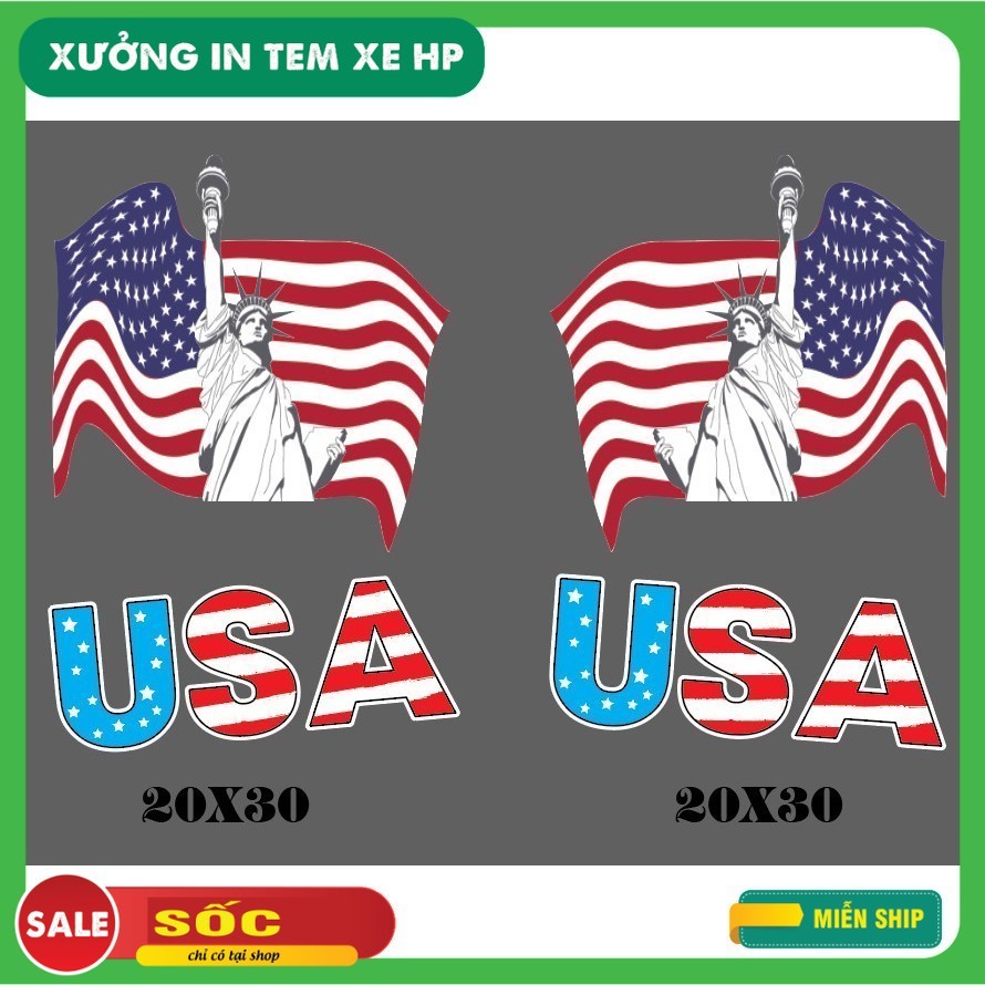 Bộ tem lá cờ mỹ USA. Decal tem dán xe máy, ô tô, xe tải...SL 1 đôi