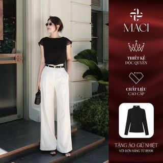  Quần Suông Chiết Li Cạp Liền Trắng Kem Chất Linen Hàn MACI by MKC MCQQTTR0182 Thời Trang Nữ Thiết Kế Độc Quyền 