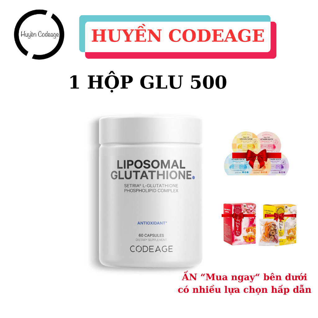Viên GLU 500mg Liposomal Glutathione Codeage 500mg/ 2 viên 1 lọ 60 viên - Huyền Codeage