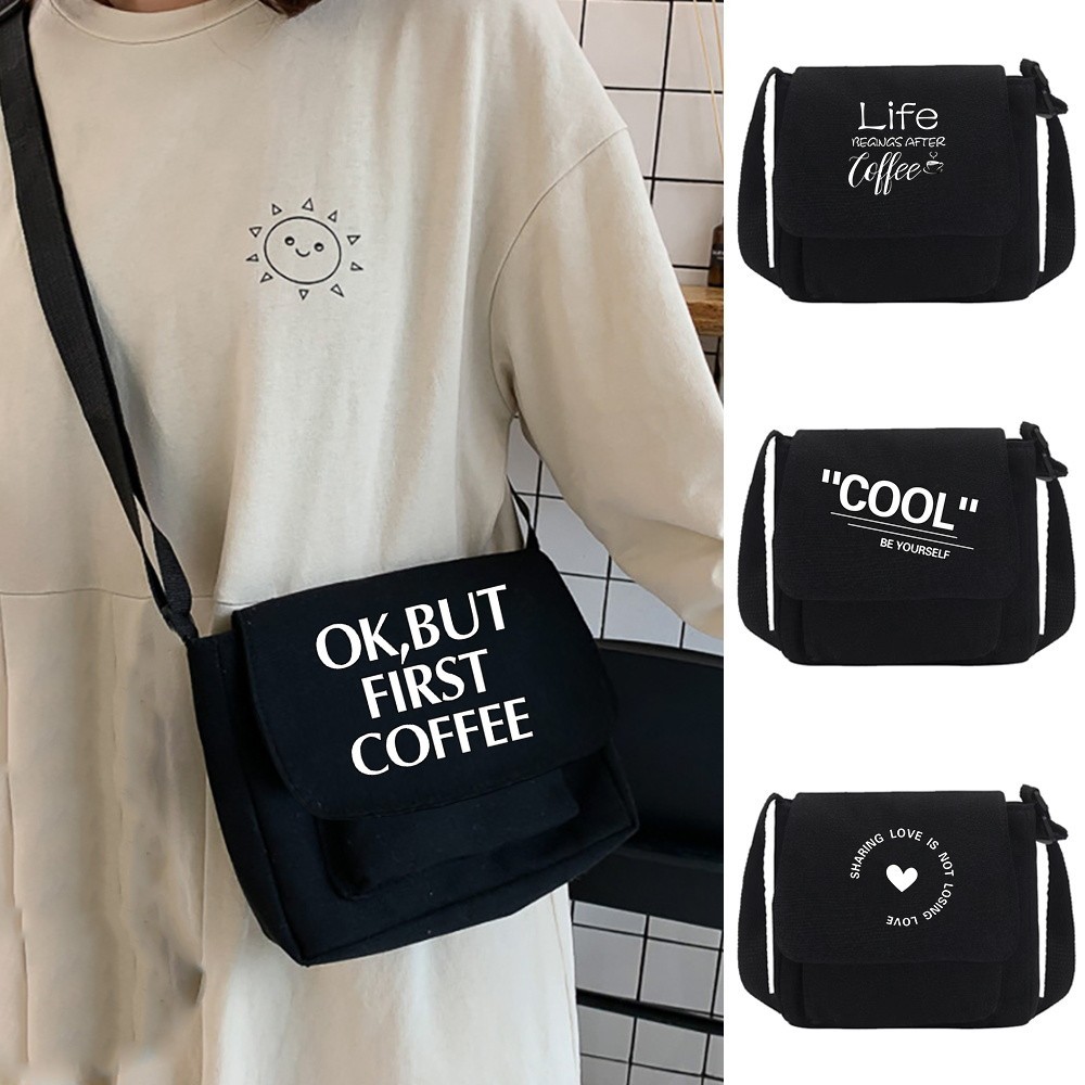 In-stock Korean fashion bag, simple style messenger crossbody bag, large capacity cotton messenger b