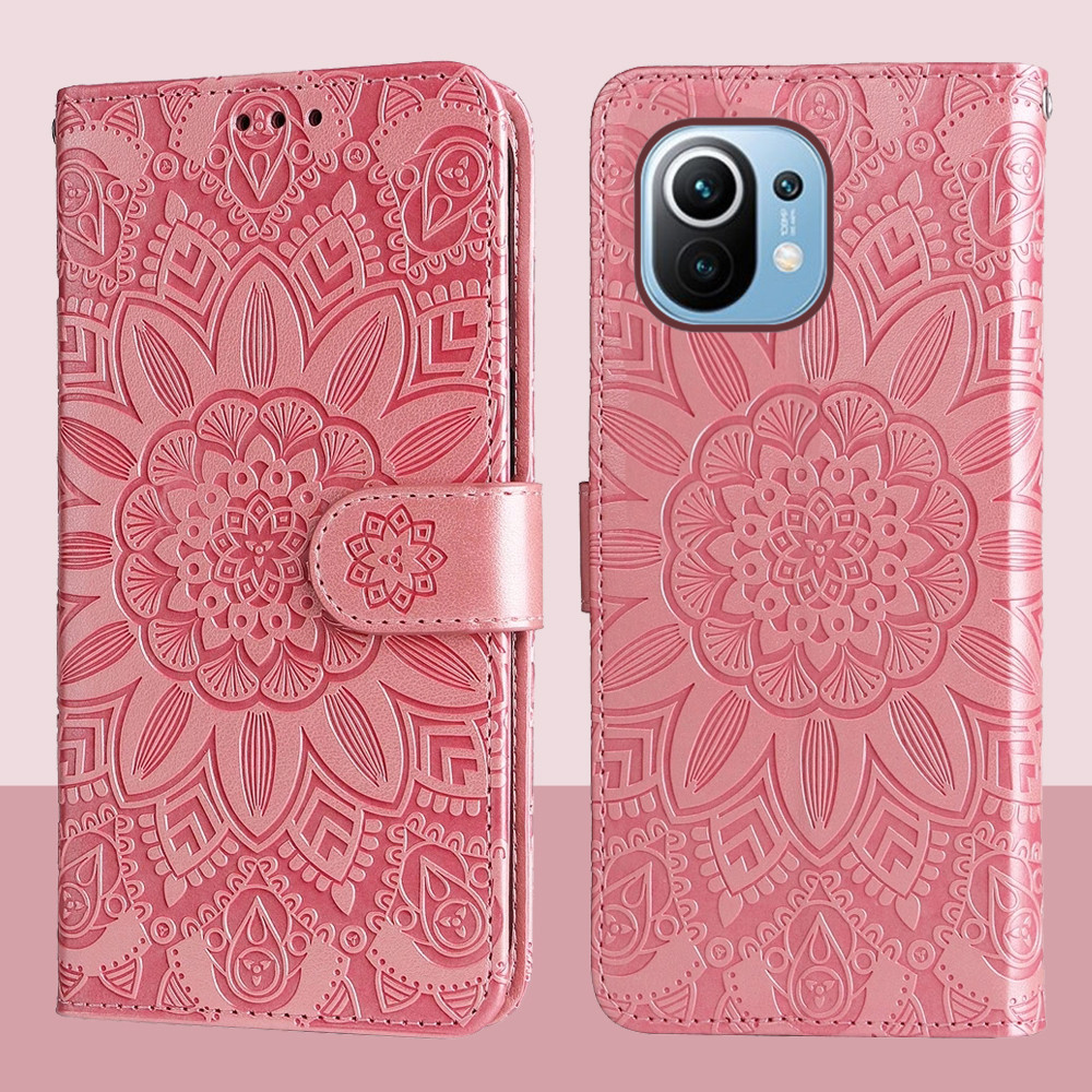 Ví da từ tính Flip Case cho Xiaomi 11 Lite 5G NE Xiaomi11 Lite 5G Vỏ điện thoại hoa hướng dương dập 