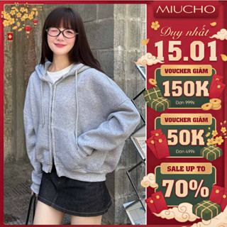  Áo Khoác Hoodie Zip Boxy Miucho Nỉ 2 Da Cao Cấp Dày Dặn Mềm Mại Thoáng Mát HXT02 