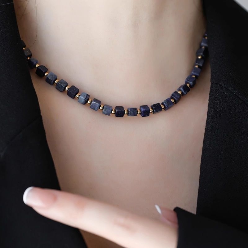 Hot Sale#Maillard Natural Square Lapis Lazuli Stone Necklace High-end Niche Necklace Light Luxury Be