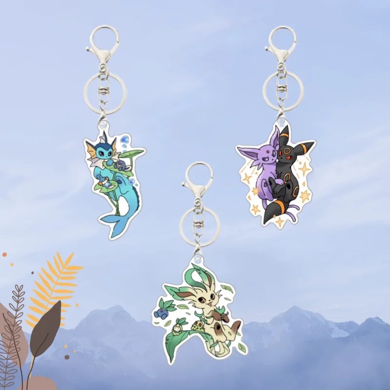 Móc khóa Pokemon Eevee Evolutions Sylveon Vaporeon Espeon Umbreon mica acrylic trong suốt trang trí 