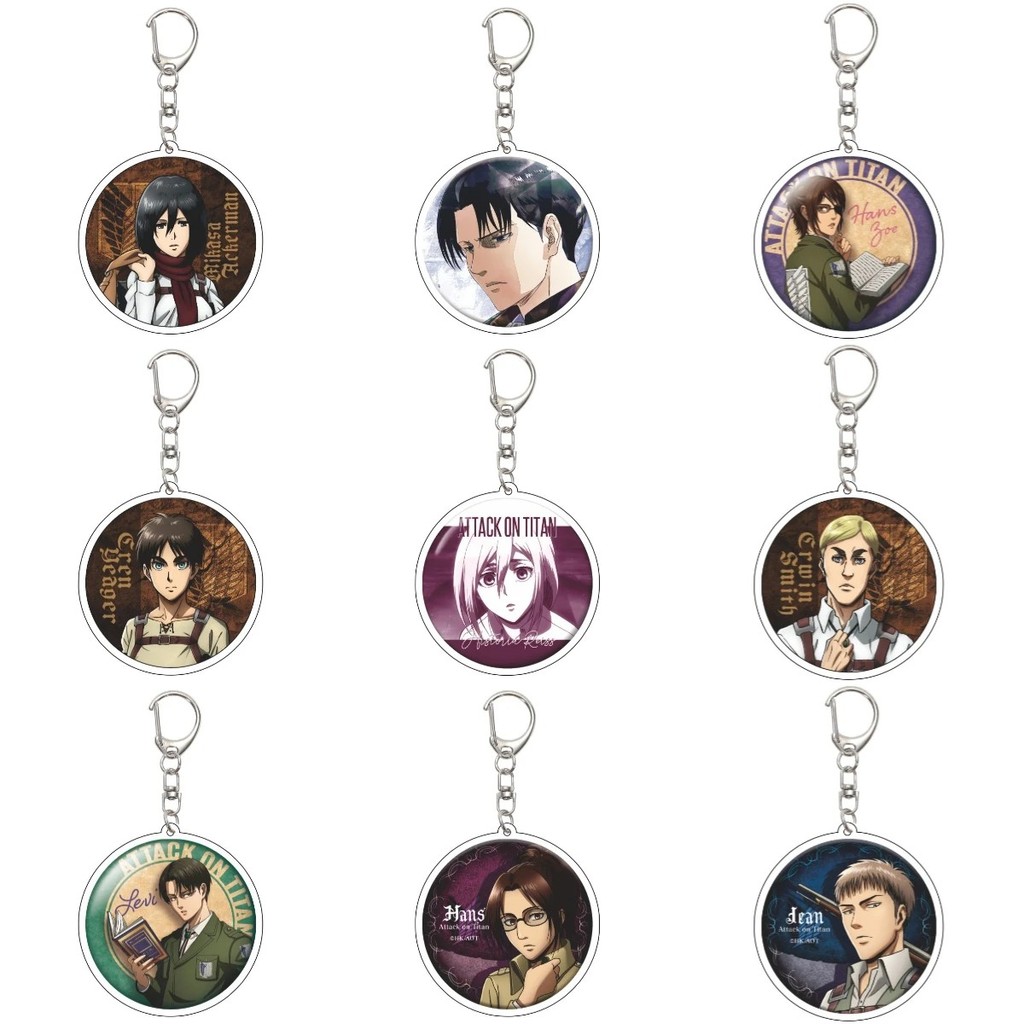 Móc khóa Anime Attack on Titan AOT Acrylic 55mm Levi Eren Mikasa Erwin Jean Smith mẫu tròn trang trí