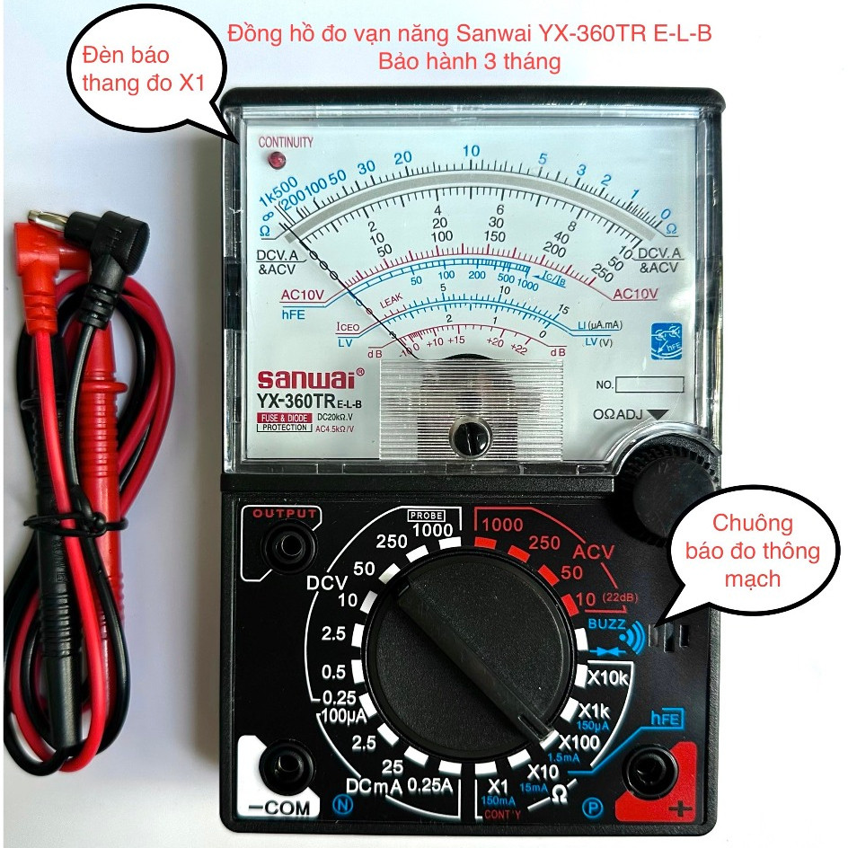 MOGEE (Có Đèn &Loa) Đồng Hồ Đo Điện Vạn Năng SANWAI YX-360TR-ELB Có Đèn Và Loa Báo Đo Thông Mạch BH 