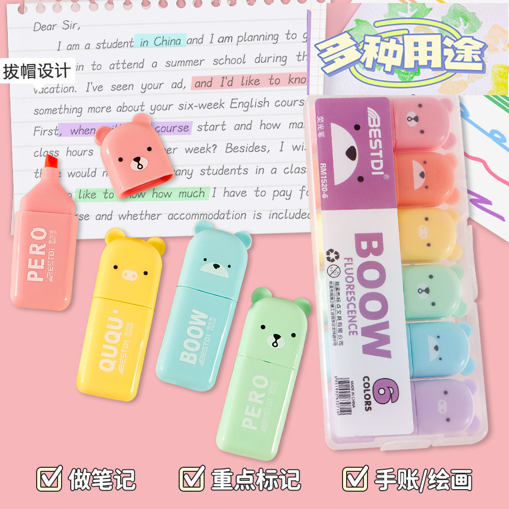 Bộ highlighter Mini Sổ tay học sinh Bút Graffiti Hoạt hình Highlighter Key Marker#mx*04